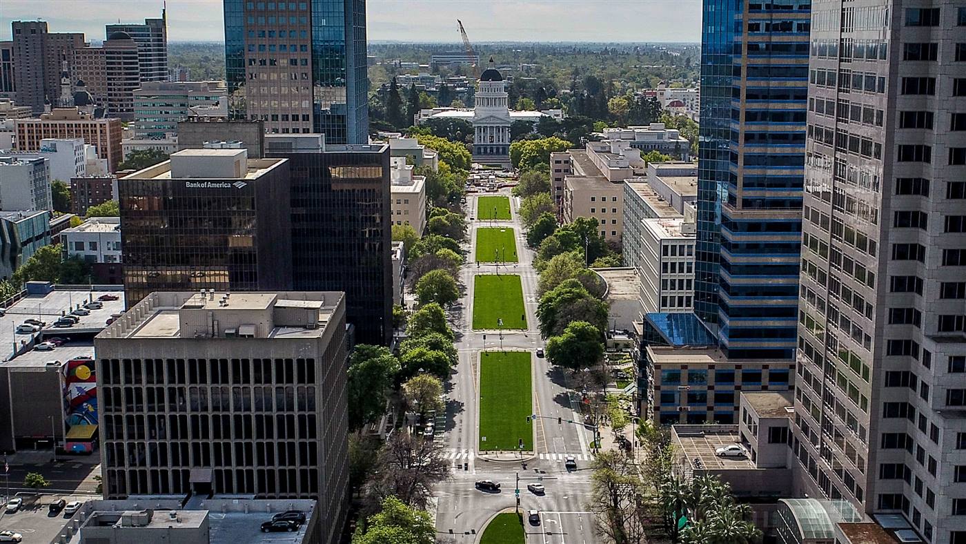 Capitol Mall in downtown Sacramento leading to the State Capitol
